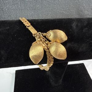 Vtg Napier Eugene Bertolli Gold Plated 3 Kumquat Charm Bracelet Mid Century 60s